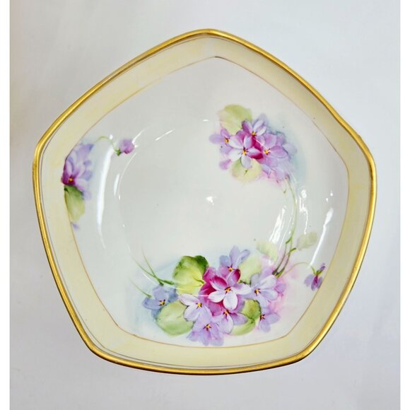 Hand-Painted Nippon Porcelain Footed Bowl With Gold Trim & Purple  Floral Design - Picture 2 of 9